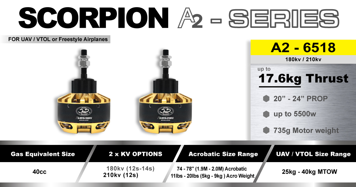 Scorpion A2-6518-210kv (40cc / 5500w / 12s) features